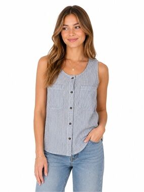 Ellen Tracy Linen Striped Top - Size Small